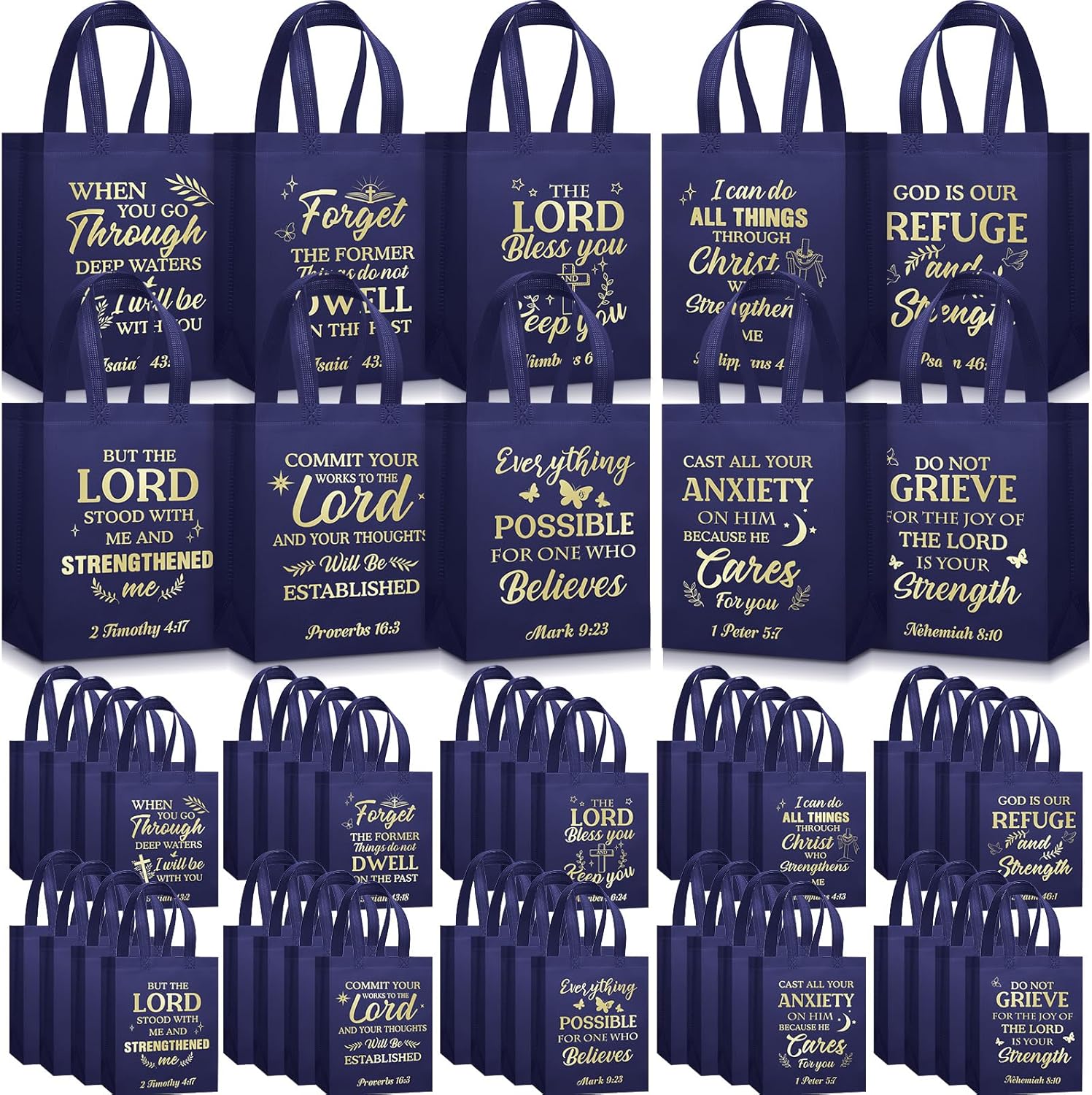 Tote Bag, Scripture Detail (Dark Blue,Medium)