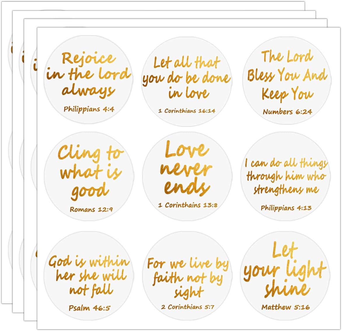 Jesus Faith Bible Verse Stickers, 1.5 Inch Gold Foil Transparent