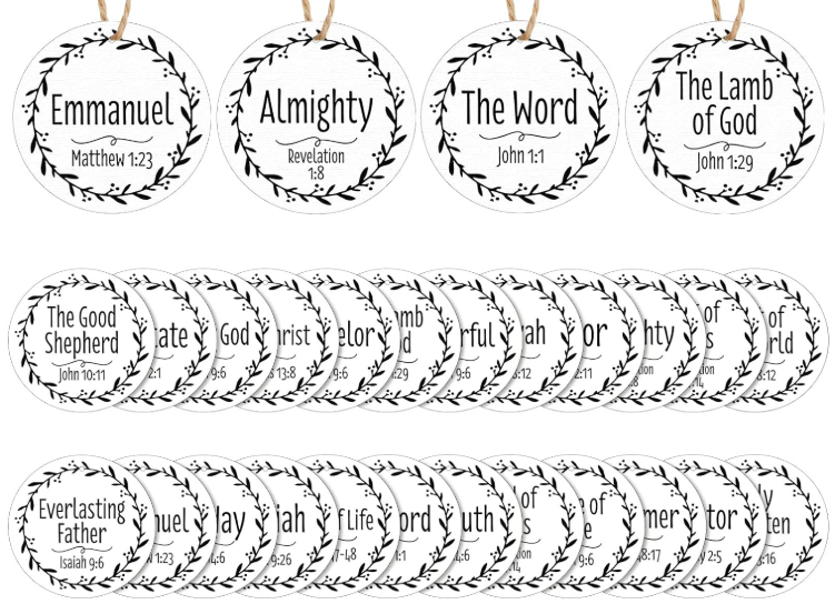 Names of Jesus Ornament, 3.5 in Nativity Round Wooden