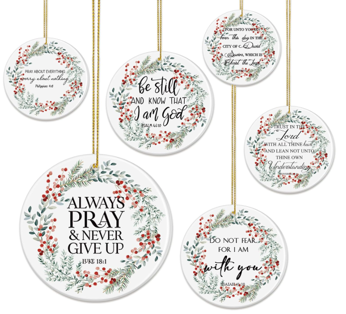 Red/Green Leaf Ornaments w/ Bible Verse,