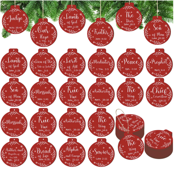 Names of Jesus Ornaments,  3 Inch round Red, Snowflake