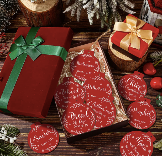 Names of Jesus Ornaments,  3 Inch round Red, Snowflake